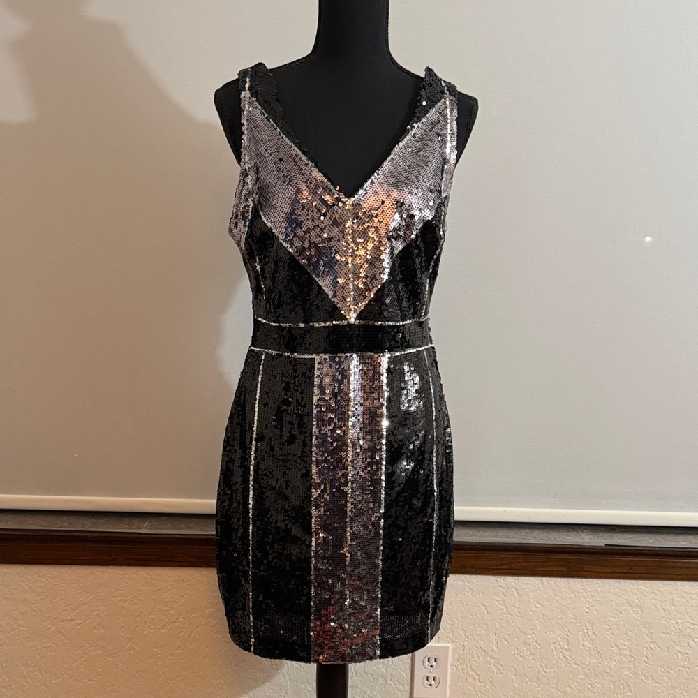 B Darlin Sparkling Black and Silver Mini Dress